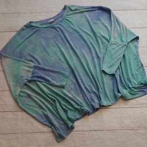 LA MIEL Blue and Green Oversized Ombre Tie dye Tee